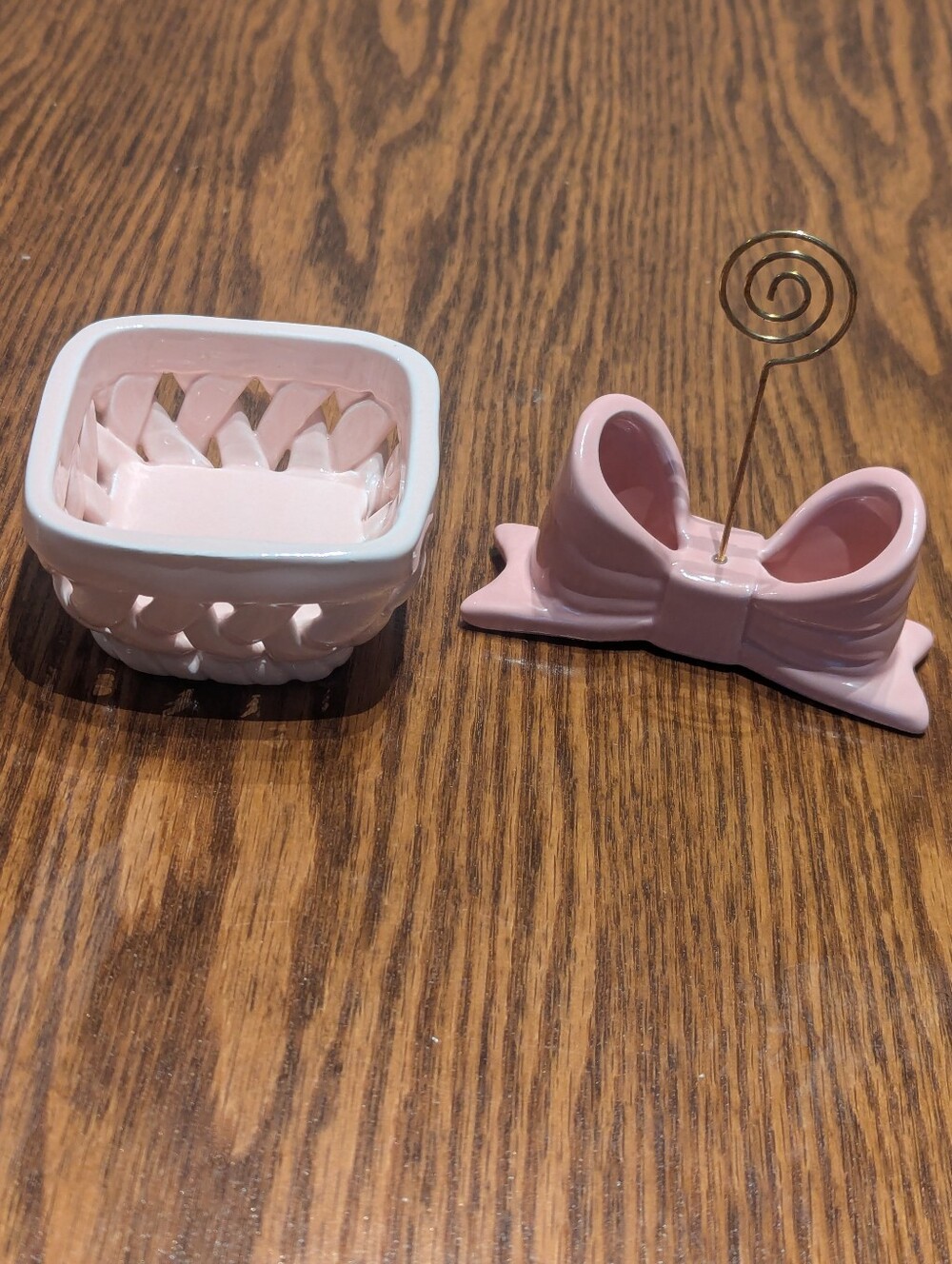 Pink Ceramic Desk Accessories Set Of 2 Like New!